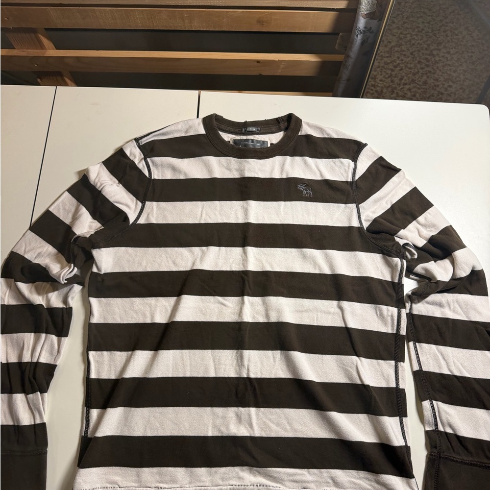Abercrombie & Fitch Brown and White Striped Long Sleeve Tee